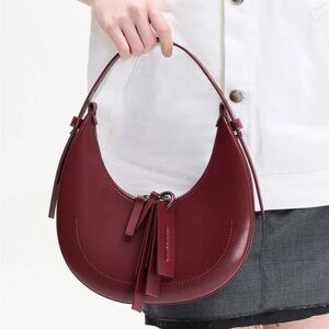 Charles & Keith Carey Crescent Hobo Bag - Burgundy